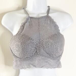 Victoria's Secret Pink Lace Bralette Grey Medium Padded Underwire Support